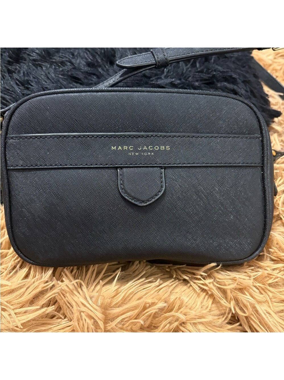 Marc Jacobs Black Saffiano Crossbody Camera Bag Gold Hardware